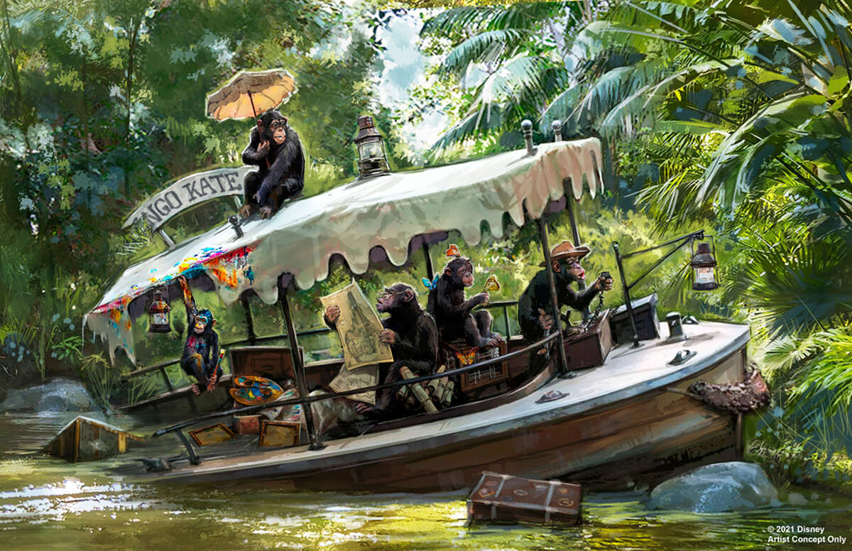 An artist rendering of the new chimpanzee scene on the revamped Jungle Cruise ride at Disneyland