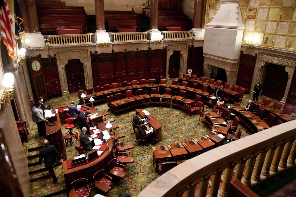 The New York State Senate voted on an election system reform package on Tuesday, Jan. 26, 2021, at the Capitol in Albany, N.Y. Senate Democrats plan on voting in bills Feb. 1, 2021 that they say will help with health care disparities. (Will Waldron/Times Union)