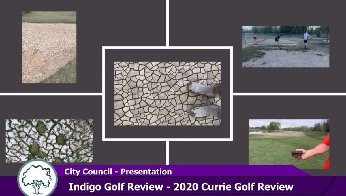 On Monday, Jan. 25, Nick Bednar, vice president of operations for Indigo Golf Partners, gave a recap presentation to Midland City Council, detailing the highlights of the season at Currie Municipal Golf Course. He showed before and after pictures of the course in relation to the flooding that occurred in May 2020. (Screen photo/MCTV)