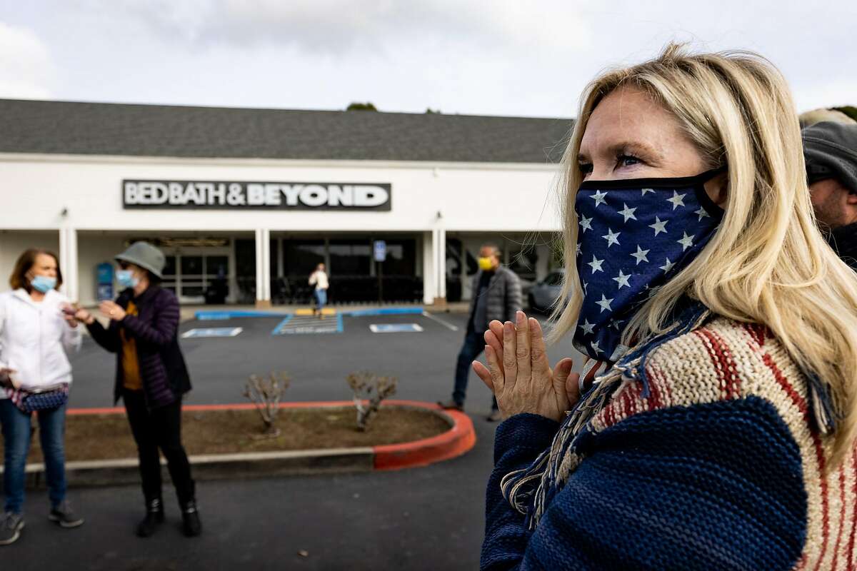 Protester Dawn Rosenmayr of Kentfield in the parking lot of Bed Bath and Beyond after the protest. The protest has to do with BB&B taking My Pillow products off of shelves in Larkspur, Calif. on January 26th, 2021