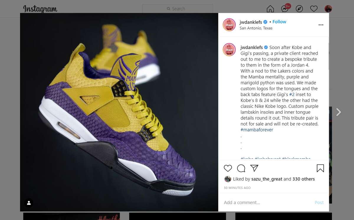 JAKE DANKLEFS "Soon after Kobe and Gigi’s passing, a private client reached out to me to create a bespoke tribute to them in the form of a Jordan 4."