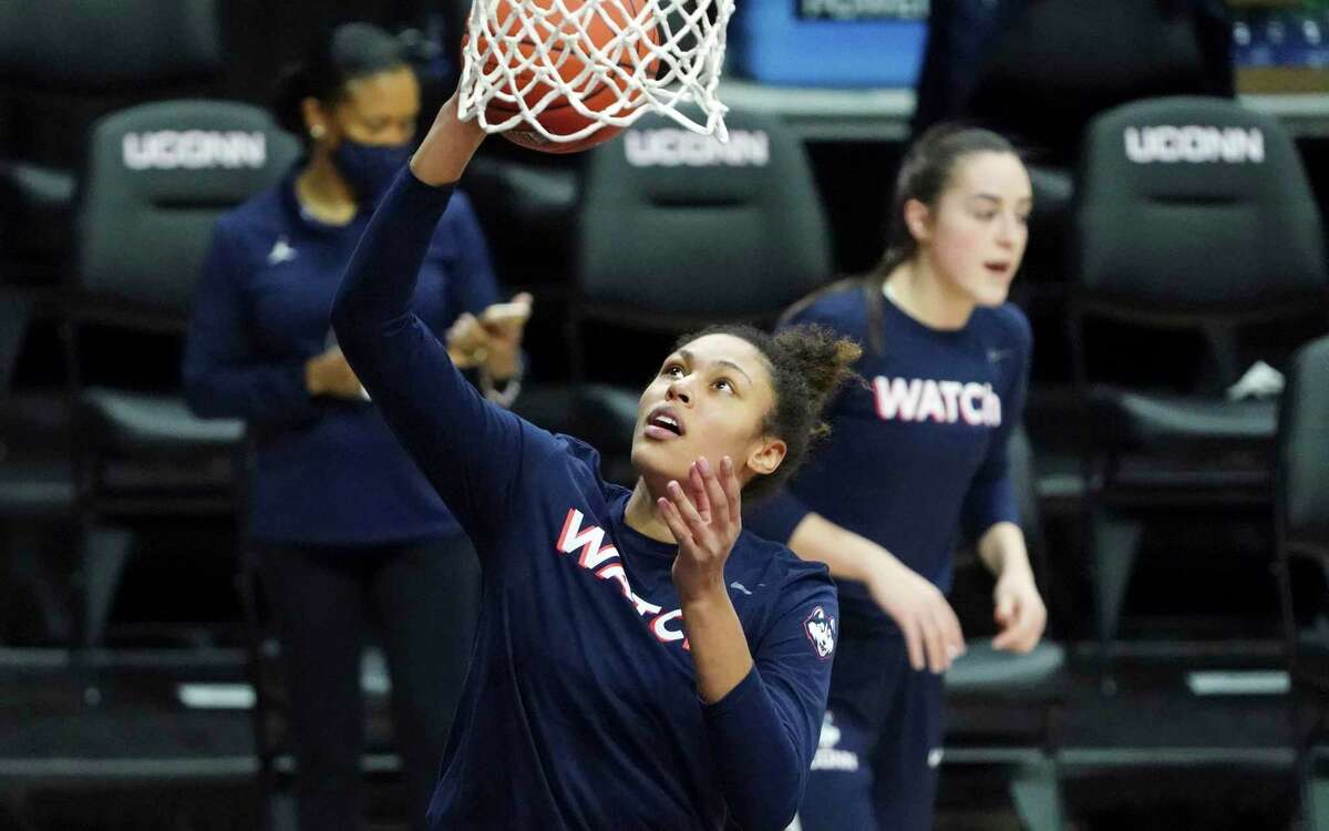 UConn’s Olivia Nelson-Ododa warms up before Saturday’s win over Georgetown at Gampel Pavilion in Storrs.