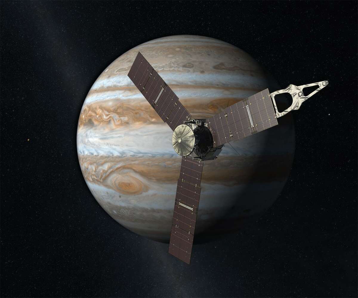 Launched from Earth in 2011, the Juno spacecraft arrived at Jupiter in 2016 to study the giant planet from an elliptical, polar orbit. Juno will repeatedly dive between the planet and its intense belts of charged particle radiation, coming only 5,000 kilometers (about 3,000 miles) from the cloud tops at closest approach.