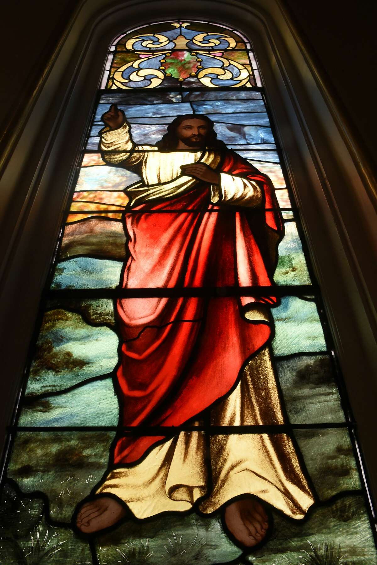 Unusual stained glass Jesus graces historic Brunswick church