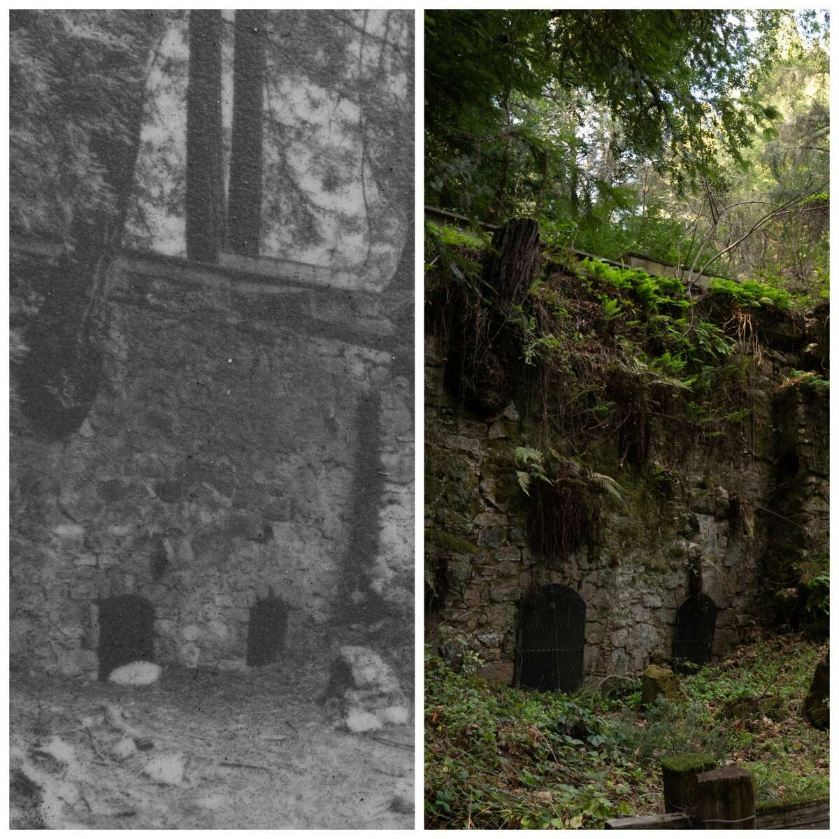 A look at both a historic photo of the Pogonip lime kiln and a present day one.