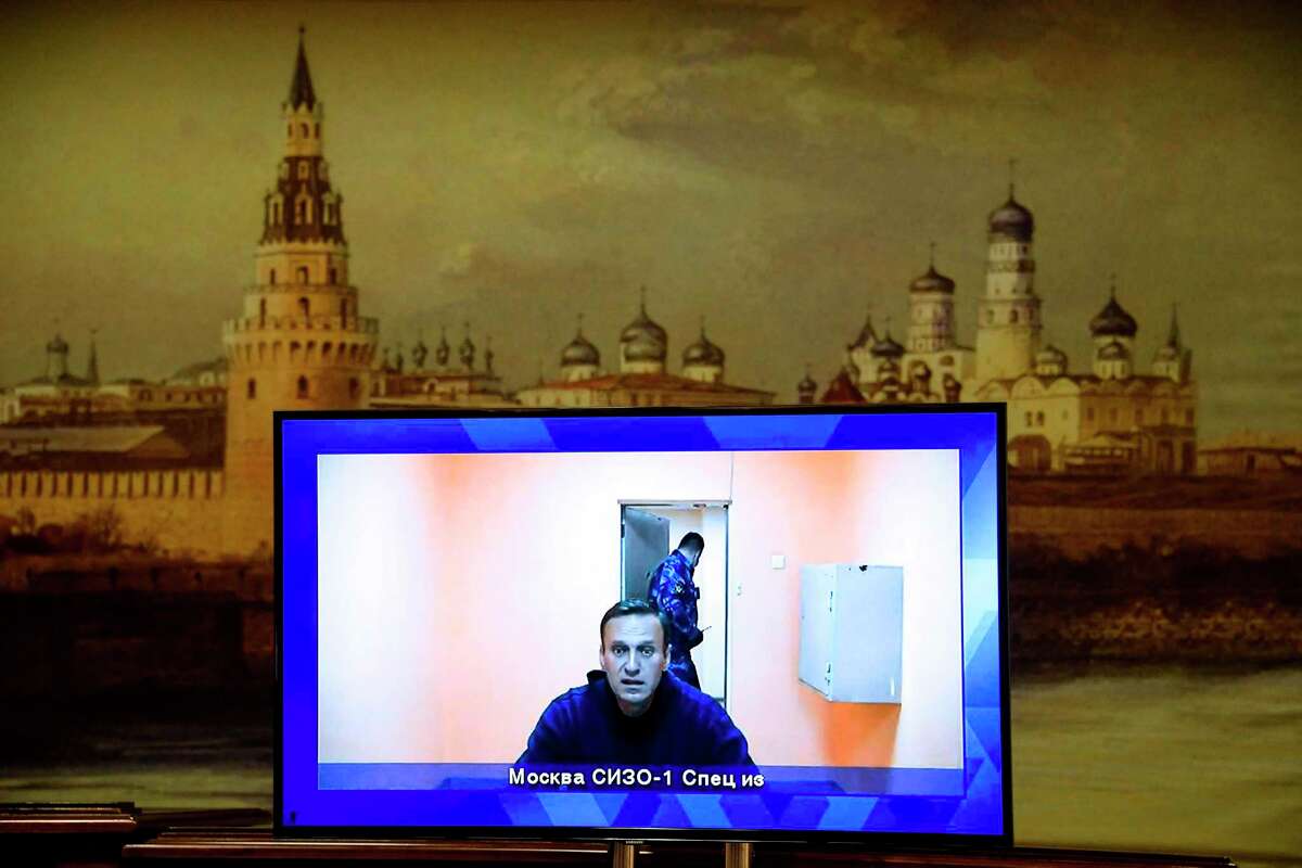 Russian opposition leader Alexei Navalny appears via video link last month. For sheer audacity, ingenuity, courage and resilience, there may be no more heroic political figure on the world stage at the moment.