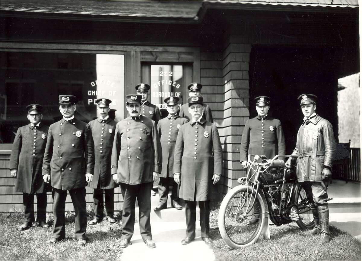The Greenwich Police Department in 1910 included a motorcycle cop.
