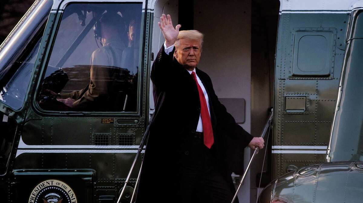 Donald Trump boards Marine One to leave the White House for the last time as president on Jan. 20, 2021.