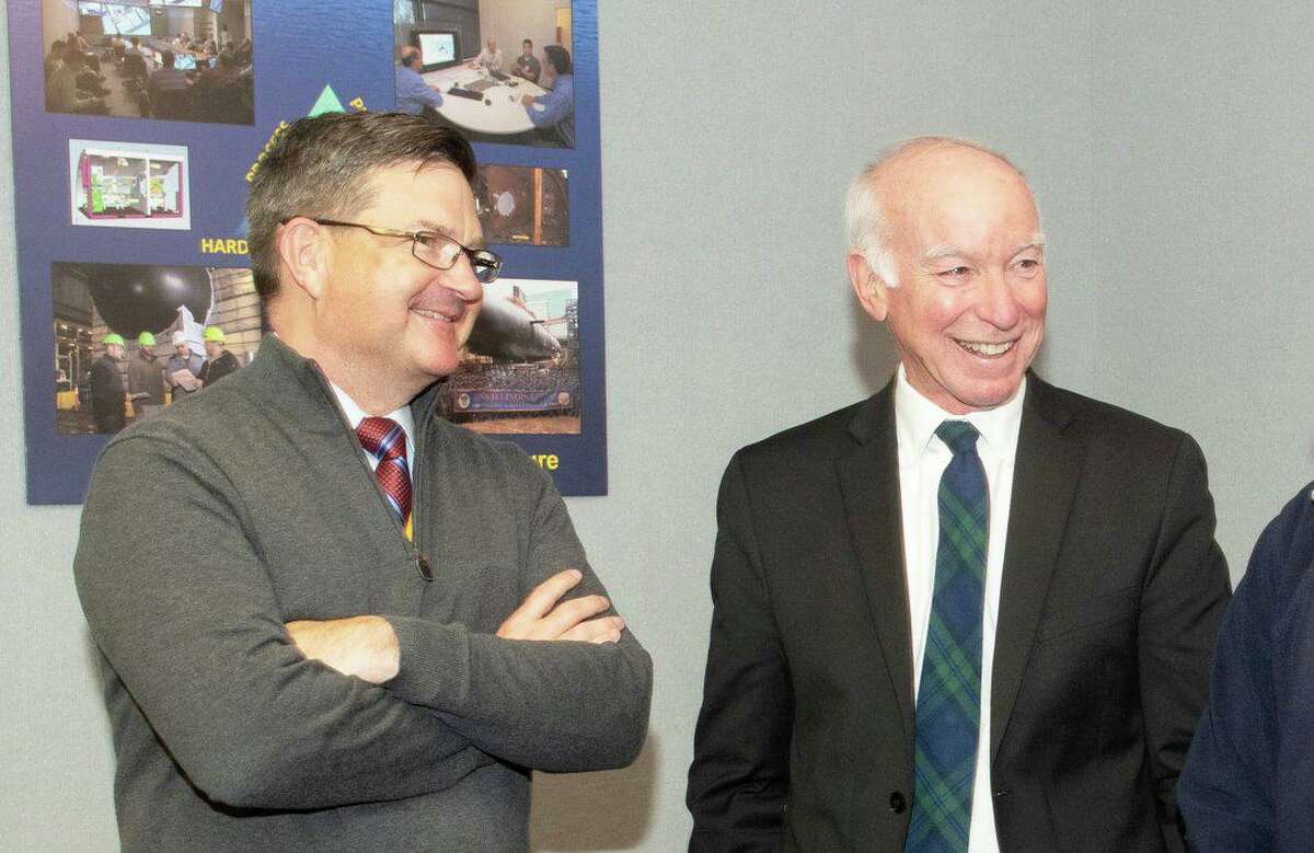 Kevin Graney (L), president of General Dynamics Electric Boat, with U.S. Rep. Joe Courtney, D-Conn., in December 2019. (Press photo via U.S. Rep. Joe Courtney)
