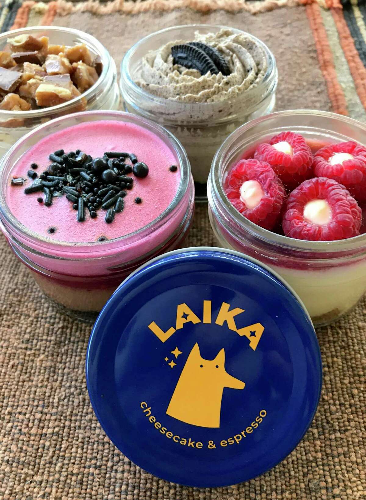 A selection of desserts from Laika Cheesecake & Espresso, clockwise from top left, Toffee Turtle, Oreo, Raspberry White Chocolate and Alice in Wonderland