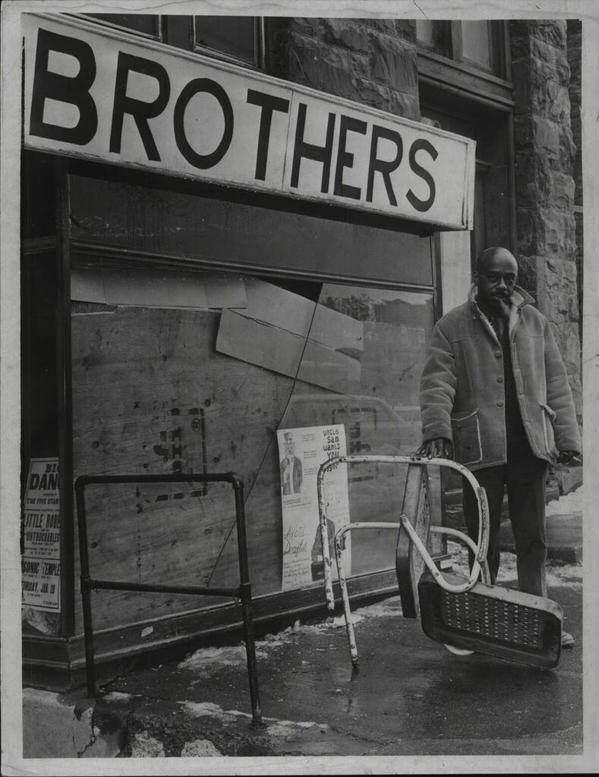 Leon Van Dyke outside The Brothers shop. Jan. 19, 1968.