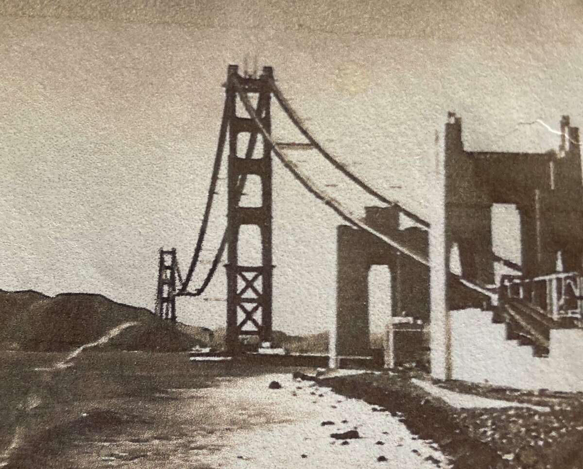 George Dondero in 1935 snuck past a guard and walked up the catwalk of the Golden Gate Bridge, taking photos of the partially finished landmark along the way.