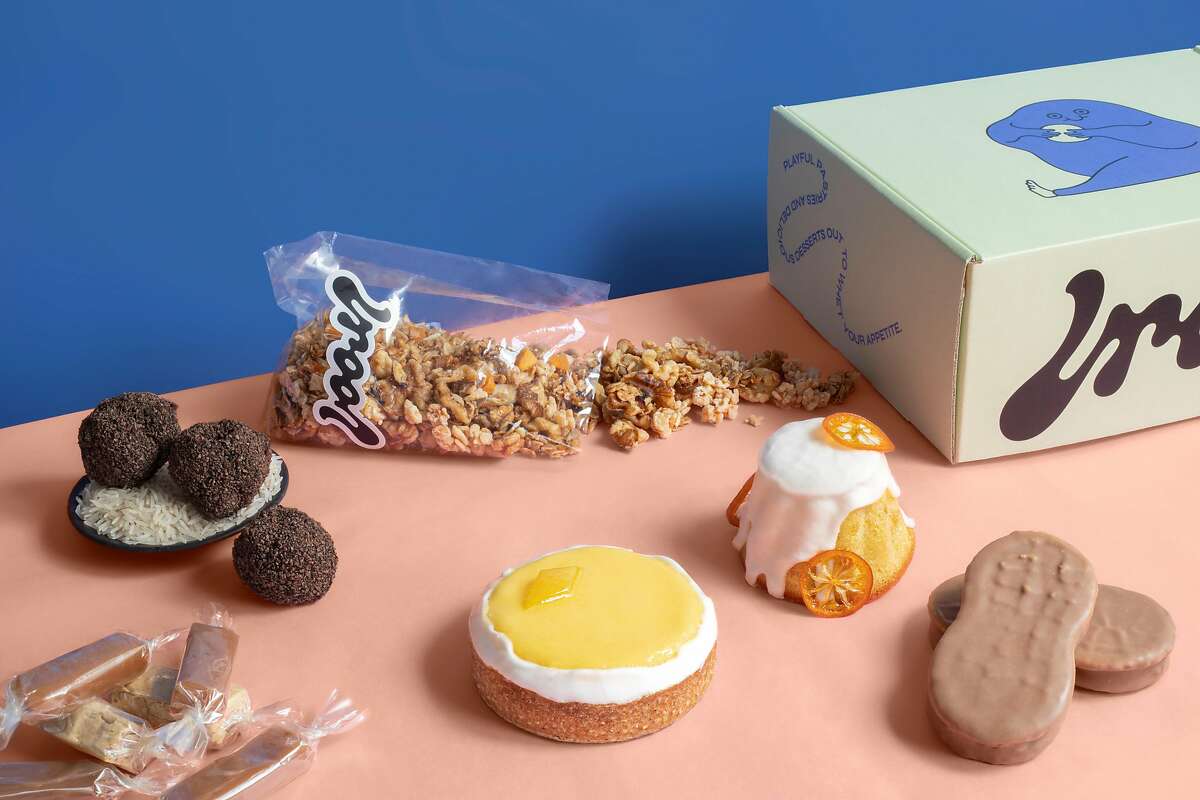Pastries from Drool, a new delivery and pickup-only food operation from chef Nick Muncy that launched in February. Items include hazelnut truffles, a version of a Nutter Butter, and a lemon tart.