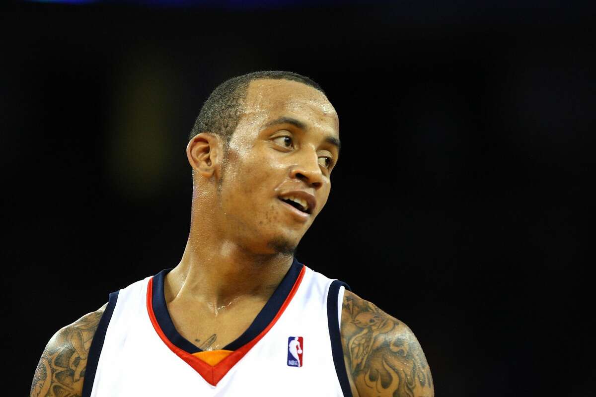 Monta Ellis #8 of the Golden State Warriors looks on against the Portland Trail Blazers during an NBA game at Oracle Arena on Nov. 20, 2009.