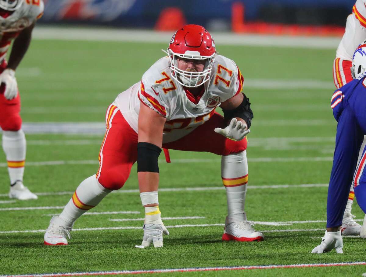 Kansas City Chiefs' Andrew Wylie lines up for the snap during an Oct. 19, 2020 game against the Buffalo Bills.