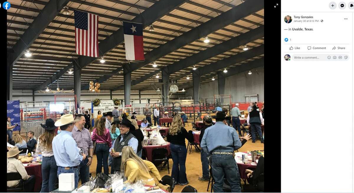 The Texas Republican uploaded the images to his Facebook page on Saturday, writing "Great time at the Uvalde County Junior Livestock Show."