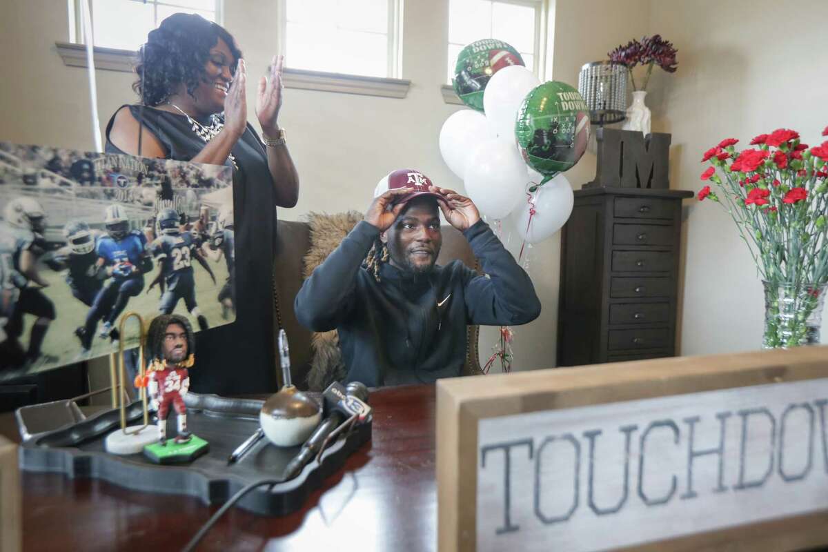 LJ Johnson, Cy-Fair running back announced his commitment to Texas A&M on National Signing Day to the delight of his mother, Alessia Johnson Wednesday, Feb. 3, 2021, in Cypress.