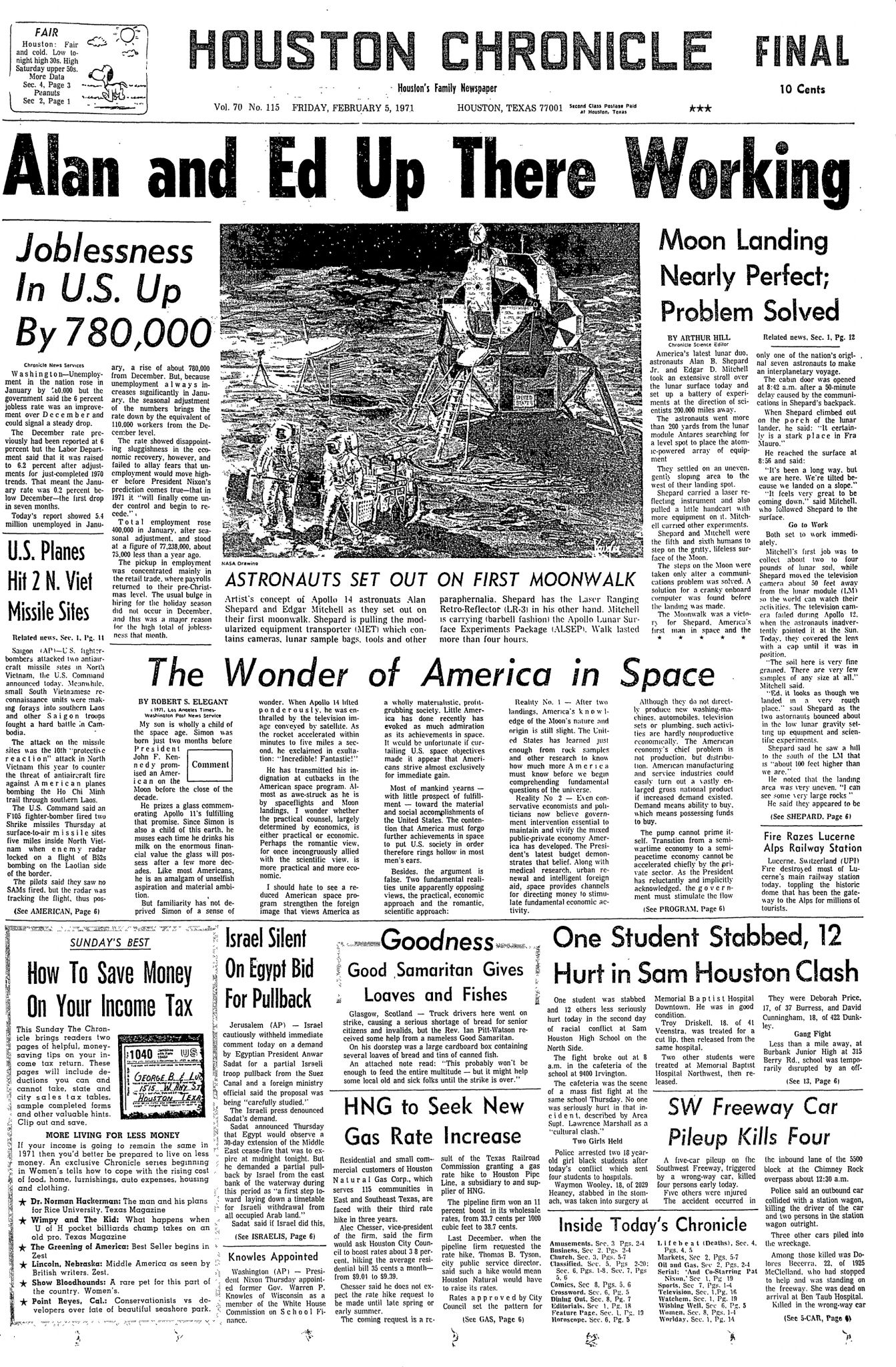 Houston Chronicle Page One Feb. 5, 1971