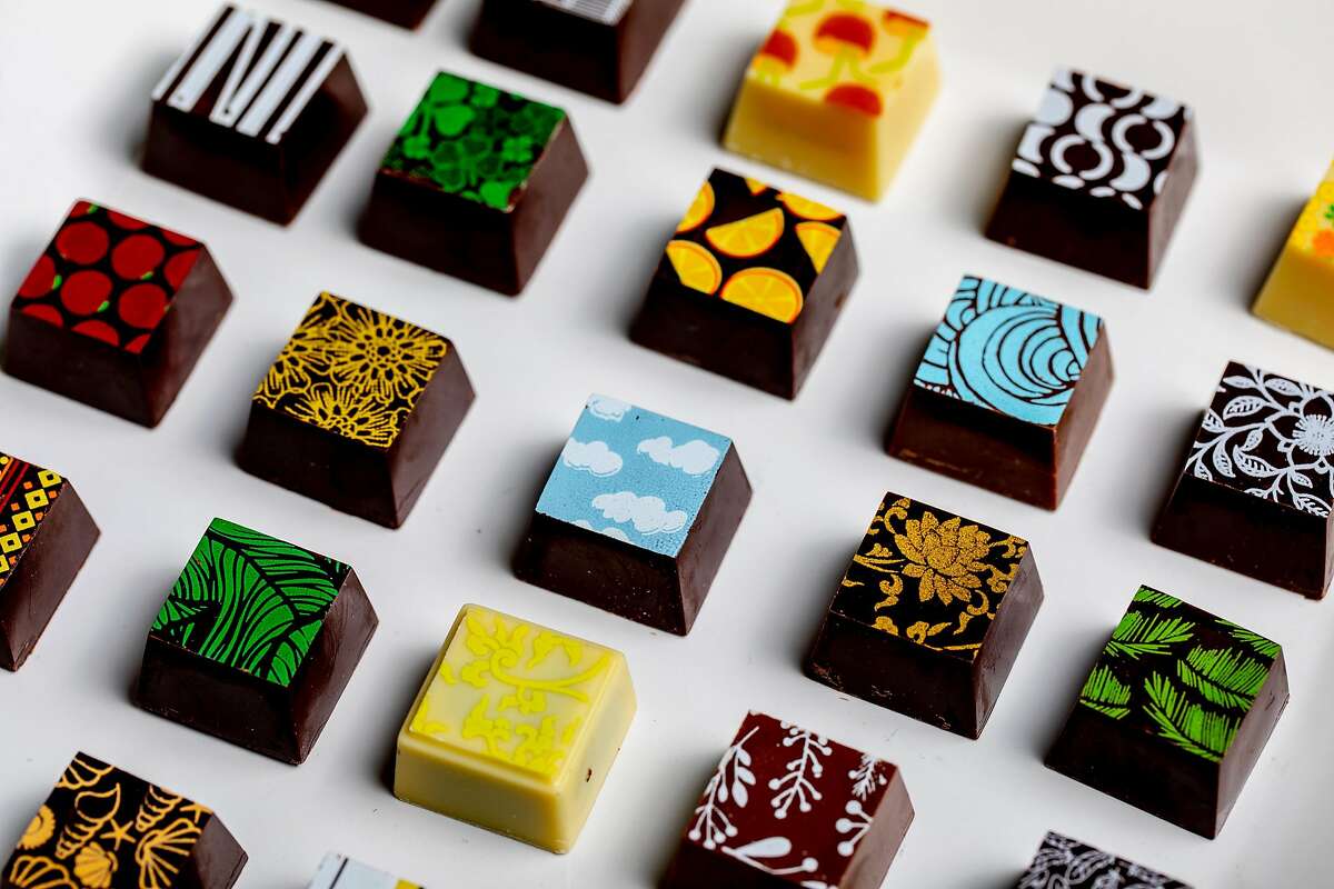 Kokak Chocolates sells chocolate bon bons with ornate patterns in San Francisco.