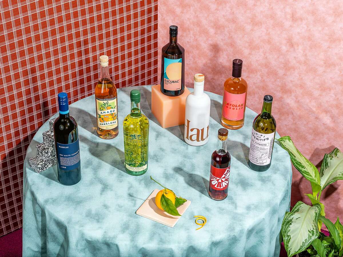 Aperitifs are having a moment, and the category is helping revive long-unpopular styles of alcohol like vermouth. Pictured, from left: Massican, Amaro Angeleno, Jardesca, Escubac, Haus, Mommenpop, Ortolan and Lo-Fi.