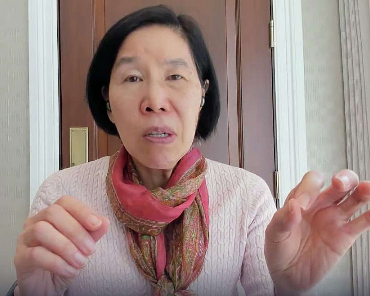 Vivian Ho, Ph.D., the James A. Baker III Institute Chair in Health Economics, a professor in the Department of Economics at Rice University, and a professor in the Department of Medicine at Baylor College of Medicine, during interview with Lisa Gray for the Houston Chronicle's Q&A with Lisa Gray podcast. Screengrab from Squadcast session.