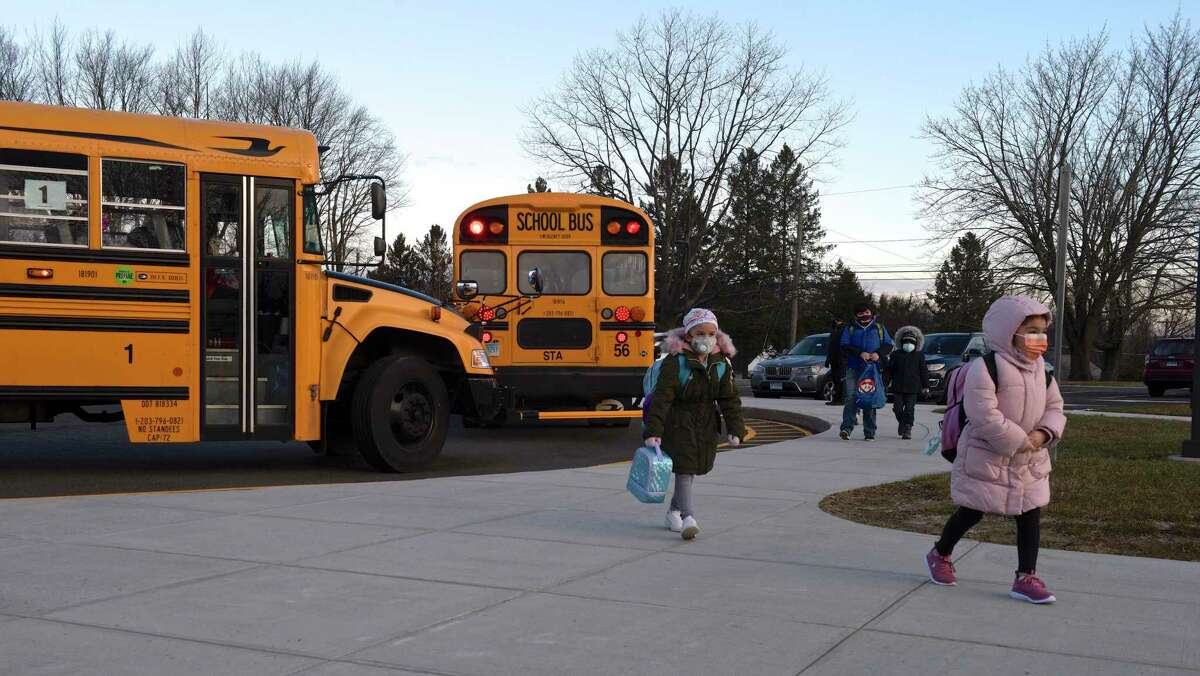 Danbury students returned to Stadley Rough Elementary for in person learning the first time since March of last year. Tuesday, January 19, 2021, in Danbury, Conn.