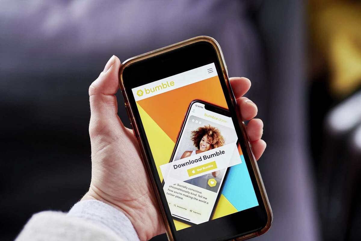 The Bumble Trading Inc. website on a smartphone arranged in the Brooklyn borough of New York, U.S., on Monday, Jan. 4, 2021. A booming market for U.S. initial public offerings shows no sign of slowing in 2021. Dating app Bumble Trading Inc. has filed confidentially for an IPO that could come as soon as February. Photographer: Gabby Jones/Bloomberg