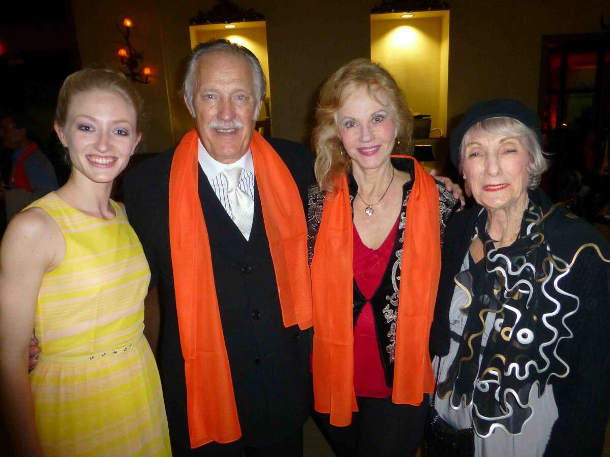 Sarah Aujon, principal dancer of Ballet San Antonio, from left, visits with Dan Dupre, Sherron Huffman and Polly Lou Livingston at the Joffrey Ballet cast party, hosted by Arts San Antonio.