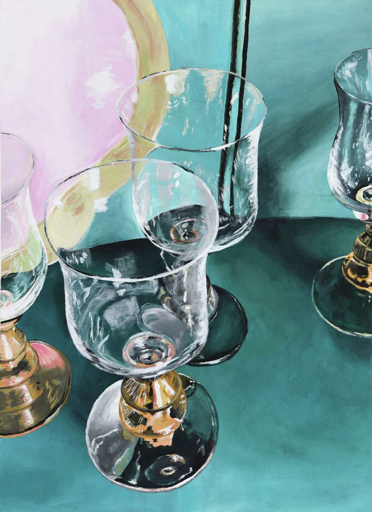 Twelfth grader Kinga Srednicka earned a Silver Key for the painting, “Glass and reflections.” Darien High School students recently earned honors at local art shows as part of the Connecticut Regional Scholastic Art Awards Program.