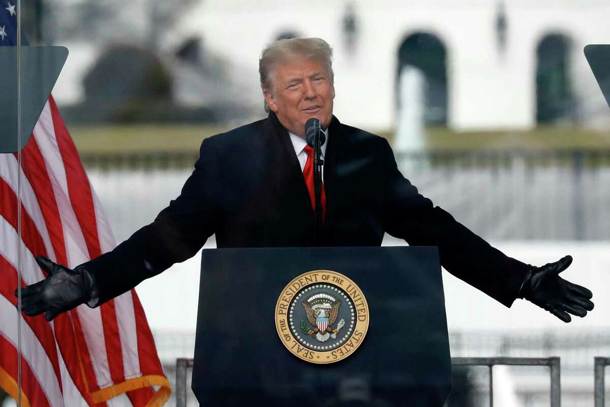 Then-President Donald Trump speaks to his supporters at a rally that preceded the storming of the U.S. Capitol on the Ellipse on Wednesday, Jan. 6, 2021, near the White House in Washington, D.C.