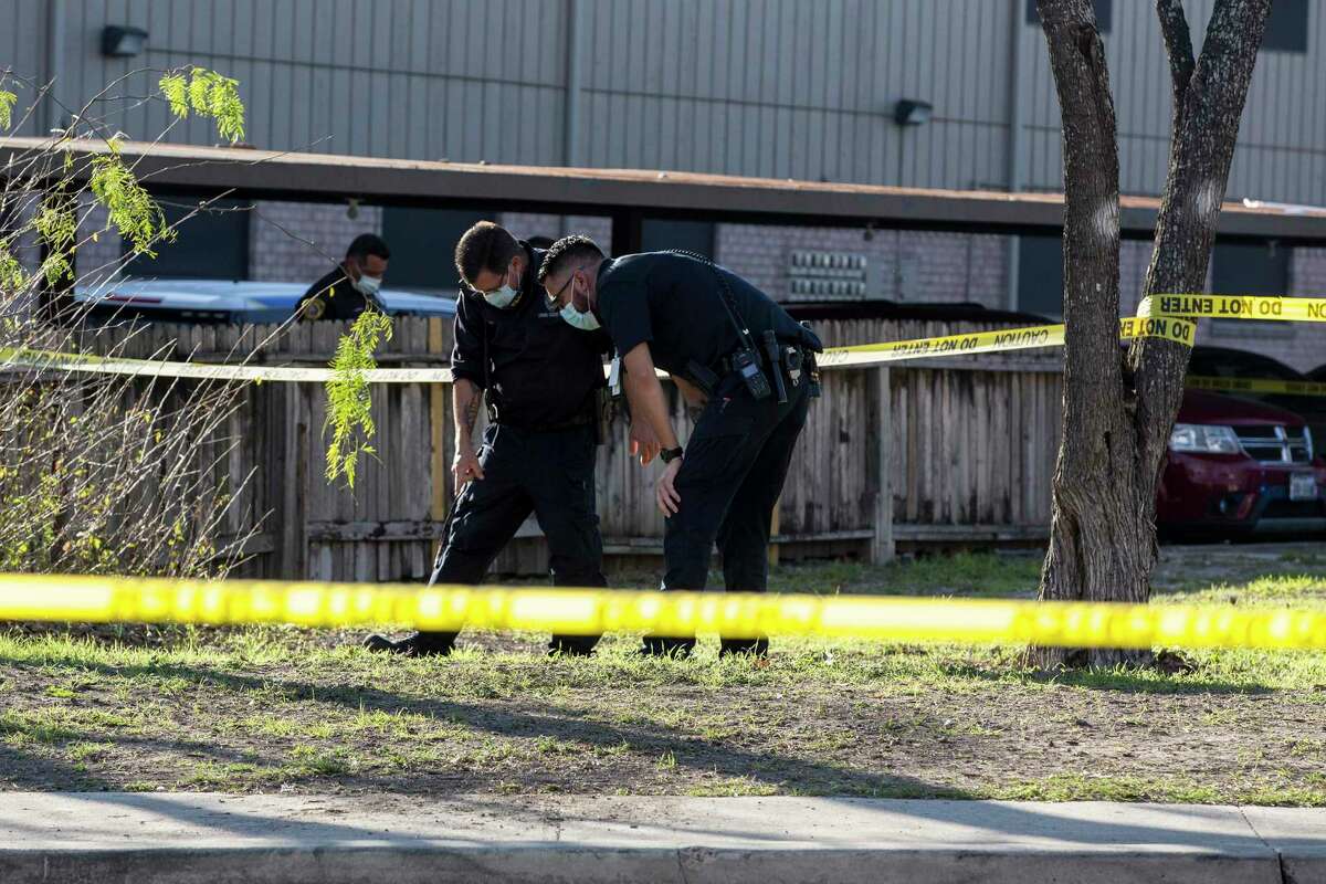 The Bexar County Sheriffs Department and the Balcones Heights Police investigate the scene where Balcones Heights Sgt. Joey Sepulveda, a 25-year law veteran, was shot early Wednesday afternoon, February 3, 2021 while answering a call about a suspicious vehicle in the 60000 Block of Interstate 10 W.