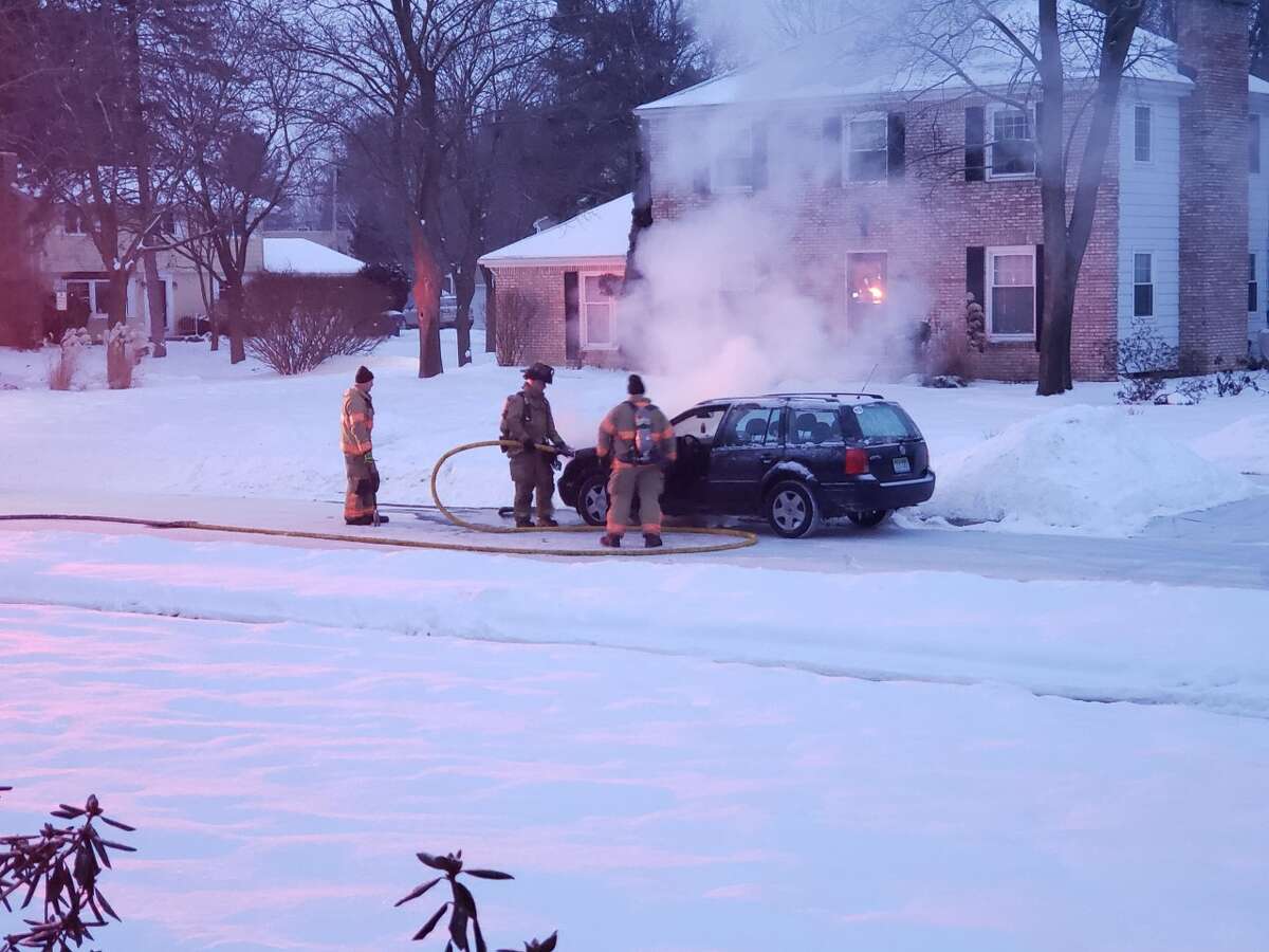 The Midland Fire Department extinguishes a car fire in the 1100 block of Adams Street on Jan. 8, 2021. (Photo provided/ Katelyn Armstrong)
