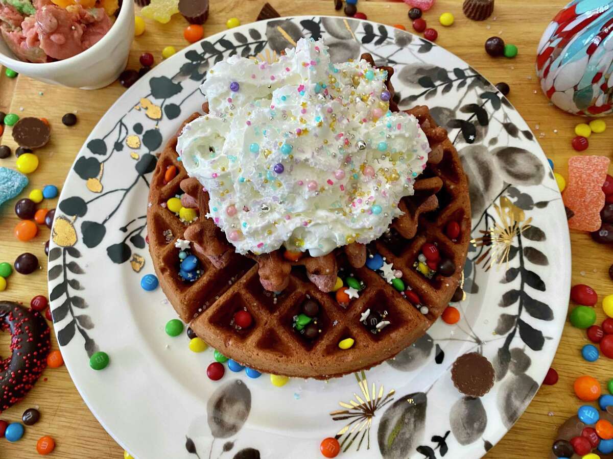 Add a little color to your Galentine's Day brunch with these colorful waffles.