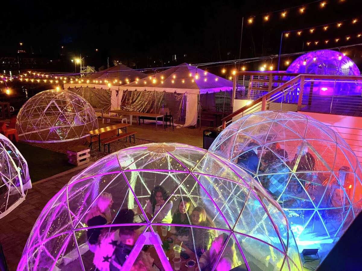 Dockside Brewery, at 40 Bridgeport Ave. in Milford, has an “igloo village” with each structure boasting a different theme.