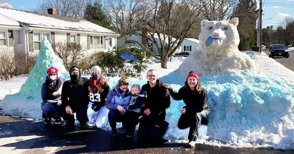 Karen Terrio-Malave and her family, who live on Fowler Avenue in Middletown, created their annual snow sculpture over the weekend. Shown here is “Mama Bear.”