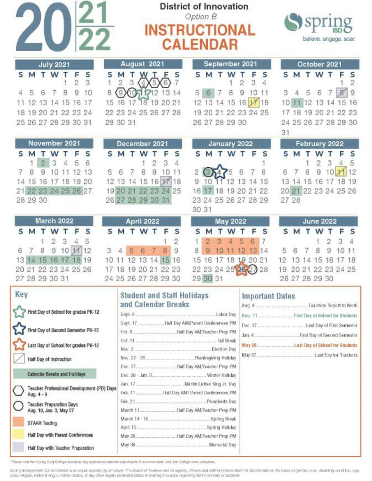Spring ISD approves calendar for 20212022 school year