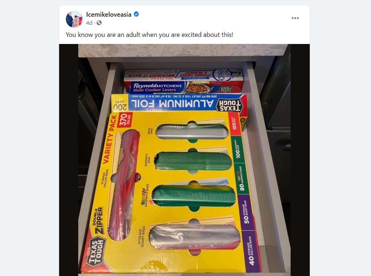 On Sunday, Dallas-based viral internet personality Michael Worthington Jr. posted a Facebook photo of a kitchen drawer. Perfectly nestled in it is H-E-B's Texas Tough variety pack of zipper bags.
