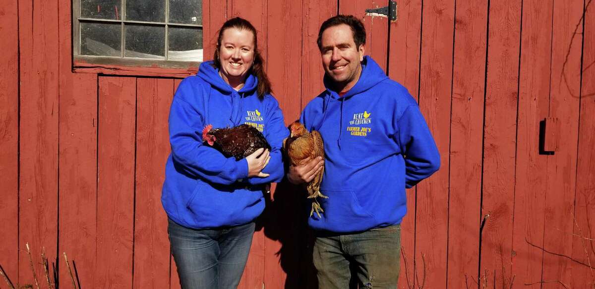 Farmer Joe’s Gardens is the Connecticut representative of Rent the Chicken, a collective of farmers and homesteaders across the U.S. and Canada who provide two (or more) hens and everything needed to take care of them for six months.