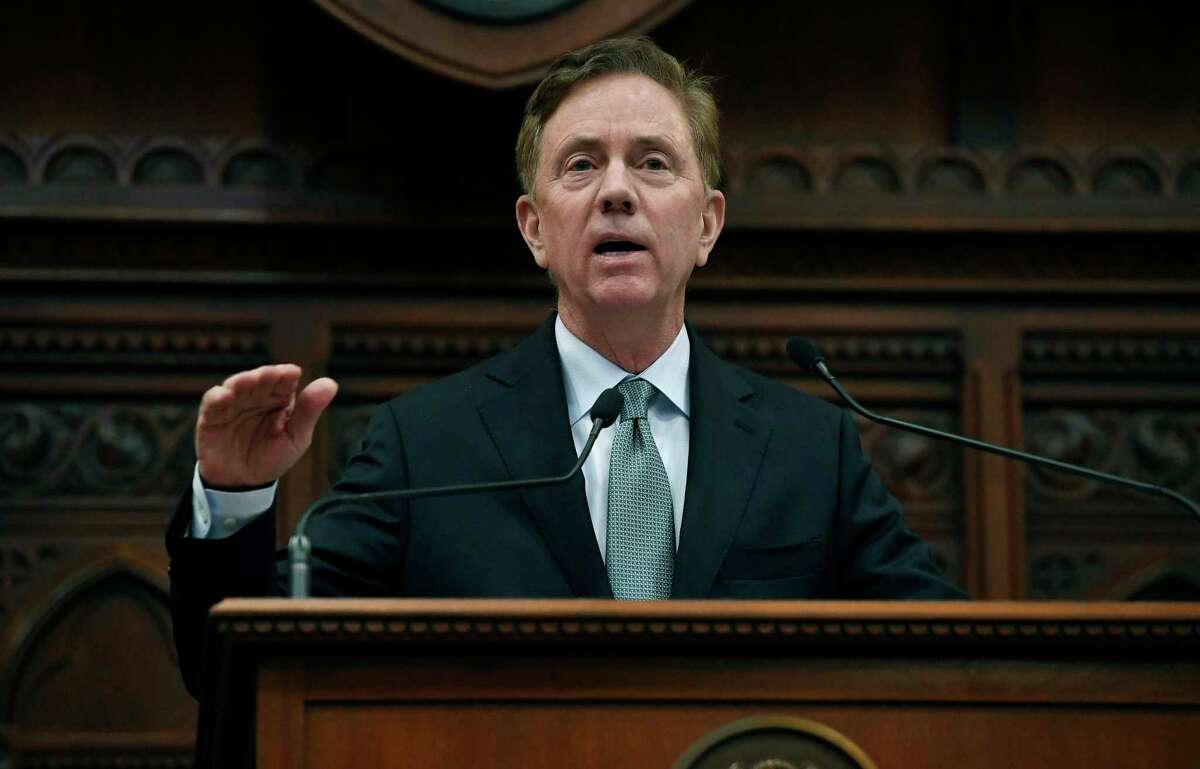 In this Feb. 20, 2019 photo, Connecticut Gov. Ned Lamont delivers his budget address at the State Capitol in Hartford, Conn.