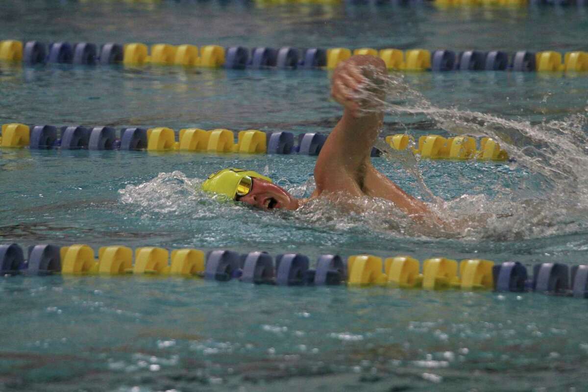 Manistee sophomore Trevor Adamczak swims to victory in the 500-yard freestyle on Thursday during the Chippewas' home opener at the Paine Aquatic Center. (Dylan Savela/News Advocate)