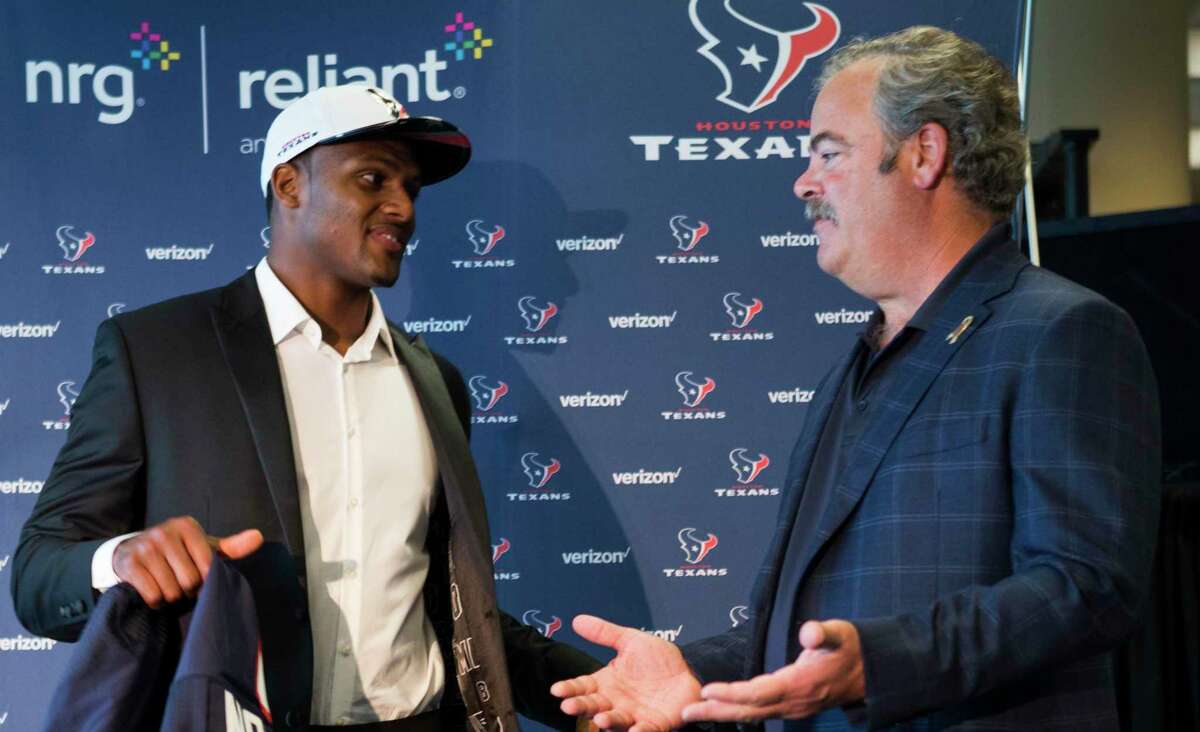 Contrary to the night the Texans traded up to make him the 12th overall pick in the 2017 draft, quarterback Deshaun Watson, left, is no longer on the same page with team chairman and CEO Cal McNair.