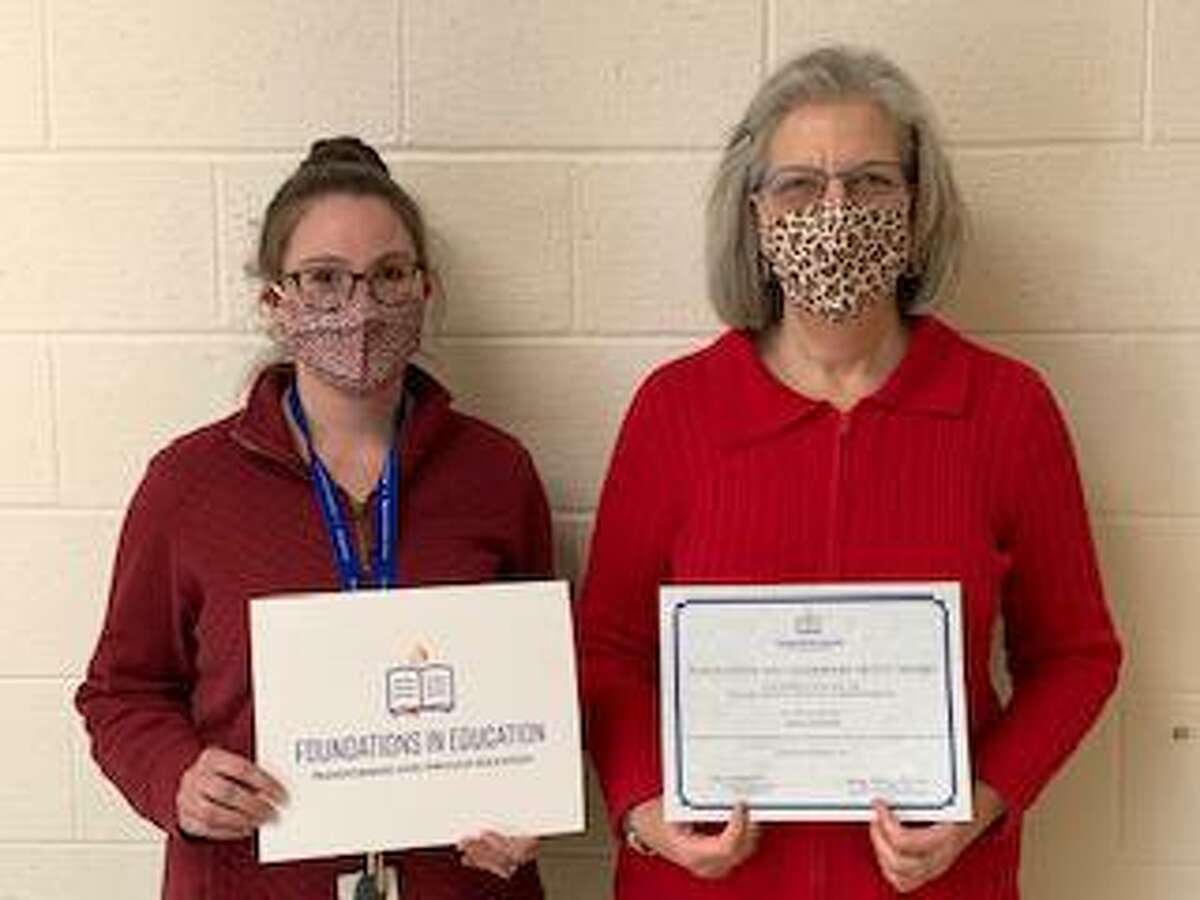 Holy Trinity Catholic Academy recently received two innovation grants for the 2021-22 school year. Pictured are grant winners third grade teacher Kristina DeSimone, left, and Head of School Lisa Lanni.