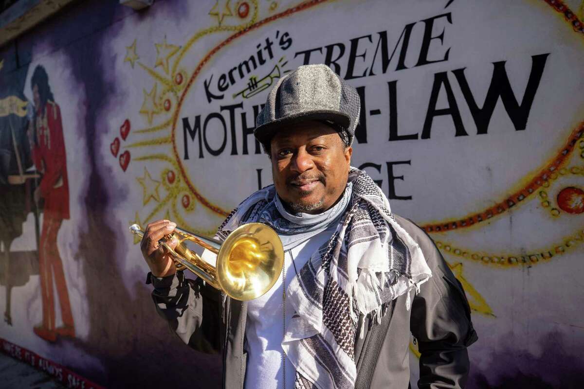 Kermit Ruffins, a prominent local musician, stands outside his bar, Kermit’s Treme Mother-in-Law Lounge. The city’s bar scene is about to become the stage for a muted celebration.