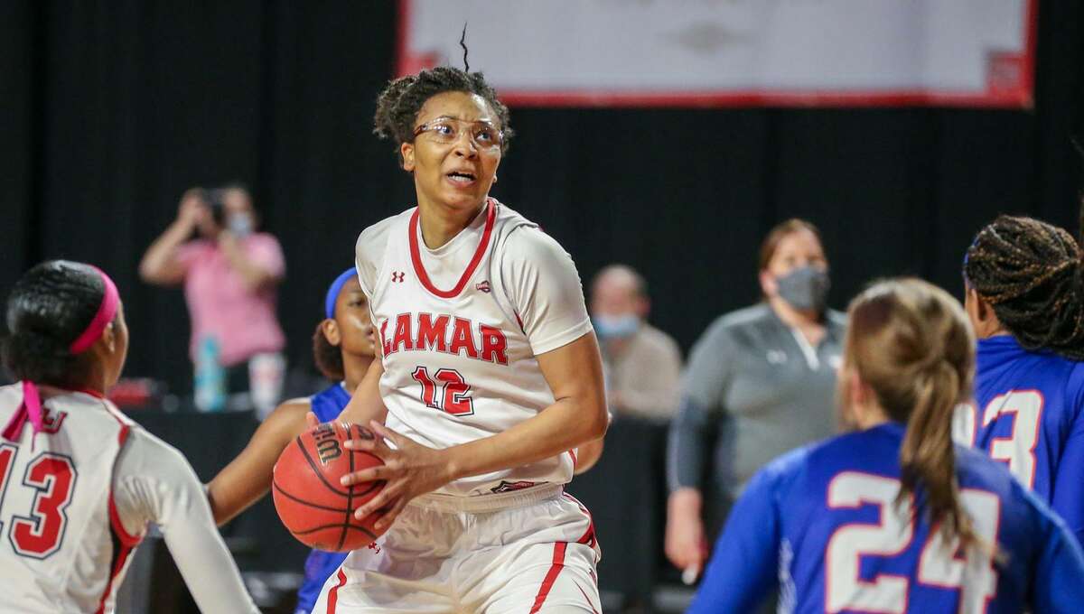 Junior forward Micaela Wilson looks to score in the paint during Lamar's win Saturday over Houston Baptist in Beaumont.