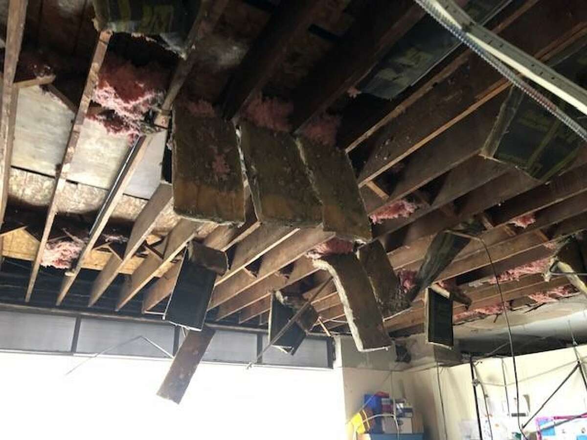 A collapsed ceiling and burst pipe in February caused extensive damage at North Mianus School in the Greenwich Public School District.