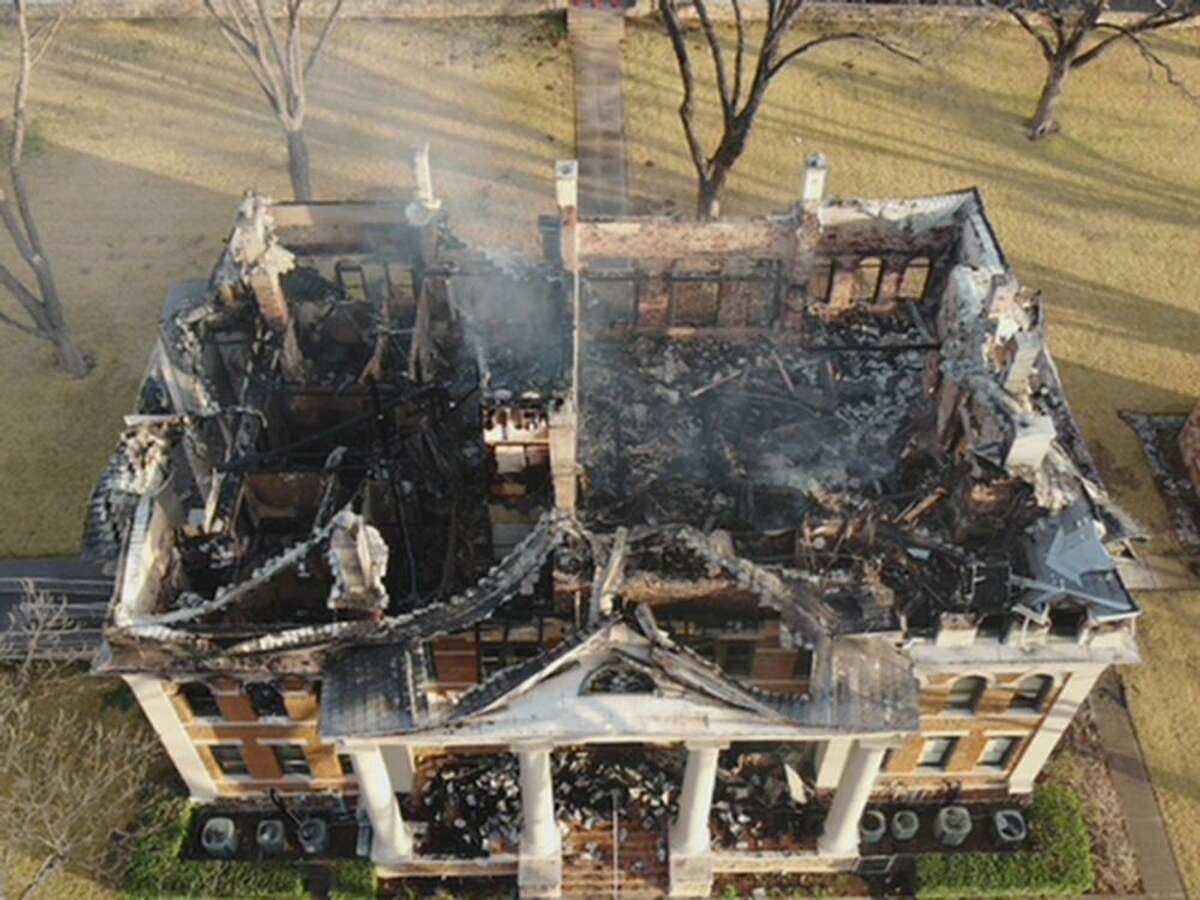 Drone footage from the Texas State Fire Mashals Office shows the results of a devastating fire on Feb. 4, 2021 at the Mason County Courthouse.