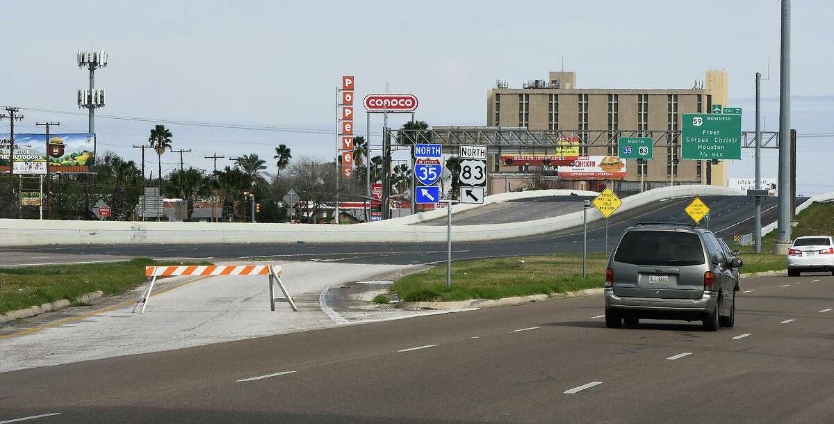 An on-ramp near Scott Street to IH-35 is closed off over concerns of black ice Monday morning, Feb. 15, 2021, as Laredo experiences temperatures in the low 20s following a winter storm the night prior.