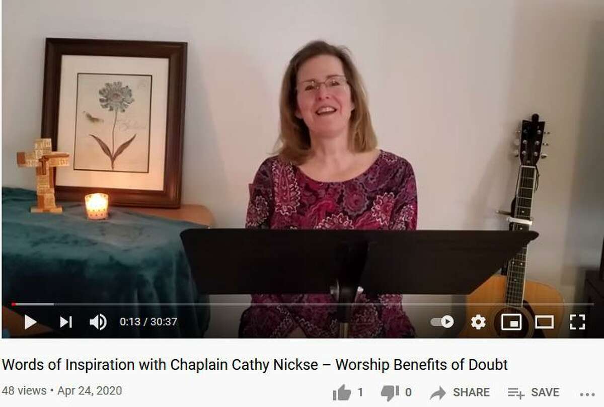 Chaplain Cathy Nickse shares a virtual spiritual program on the Wesley Village TV channel.