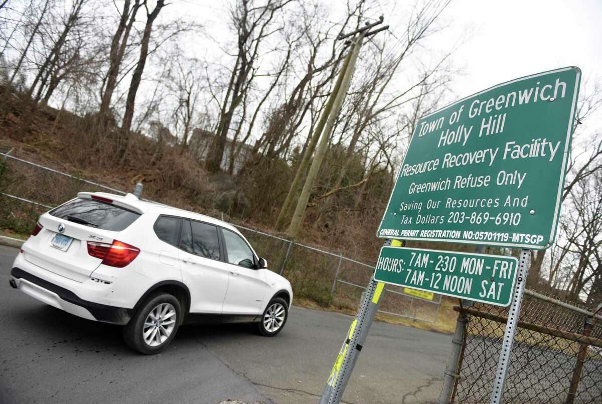 A vehicle enters the Holly Hill Transfer Station in Greenwich, Conn. Monday, Jan. 27, 2020. A new ordinance that would adjust the town’s tipping fee was a source of contention on the Board of Selectmen Wednesday morning.