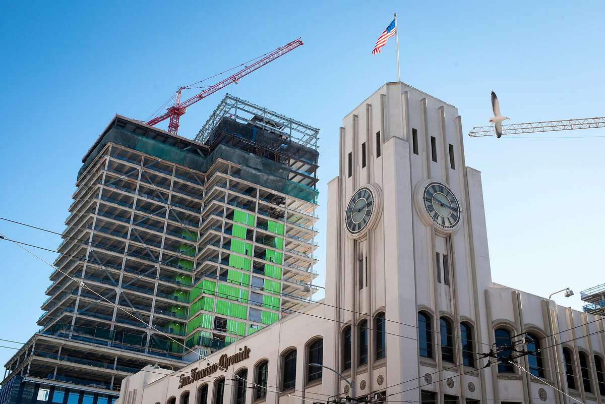 The San Francisco Chronicle building is seen at 5th and Mission Streets in SoMa, San Francisco, Calif. on Friday, Feb 5, 2021. The building’s restoration is part of the 5M development project.